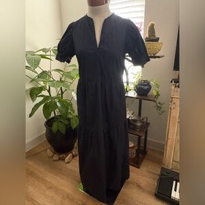 Who What Wear Black Puff-Sleeve Tiered Maxi Dress 100% cotton GUC